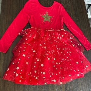 Girl's Cat & Jack Red Dress w/Gold Metallic Stars Size 14